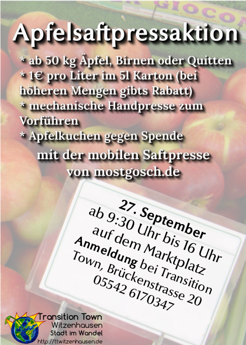 Apfelsaft pressen auf dem Marktplatz